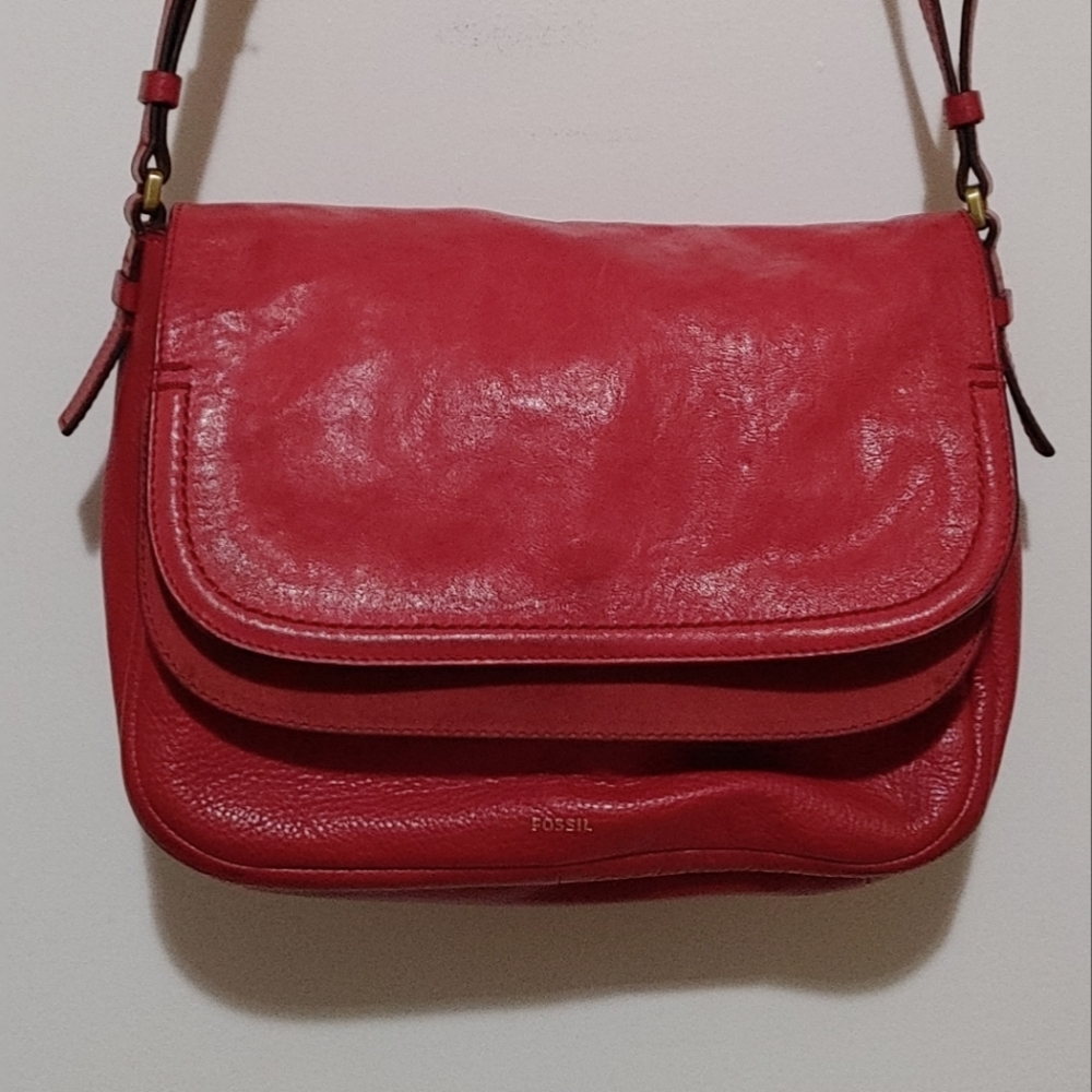 Fossil Peyton Large Double Flap Crossbody Red